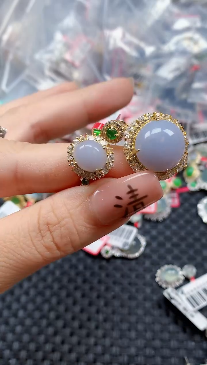 银S925镶嵌戒指翡翠天然A货缅甸翡翠