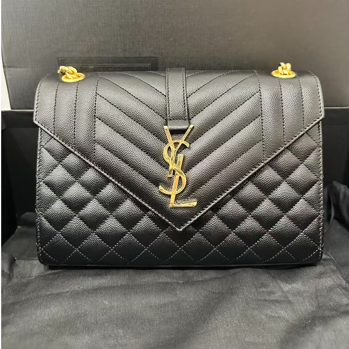 95新 YSL/圣罗兰 青奢荟/新款信封中号链条斜跨包//90613
