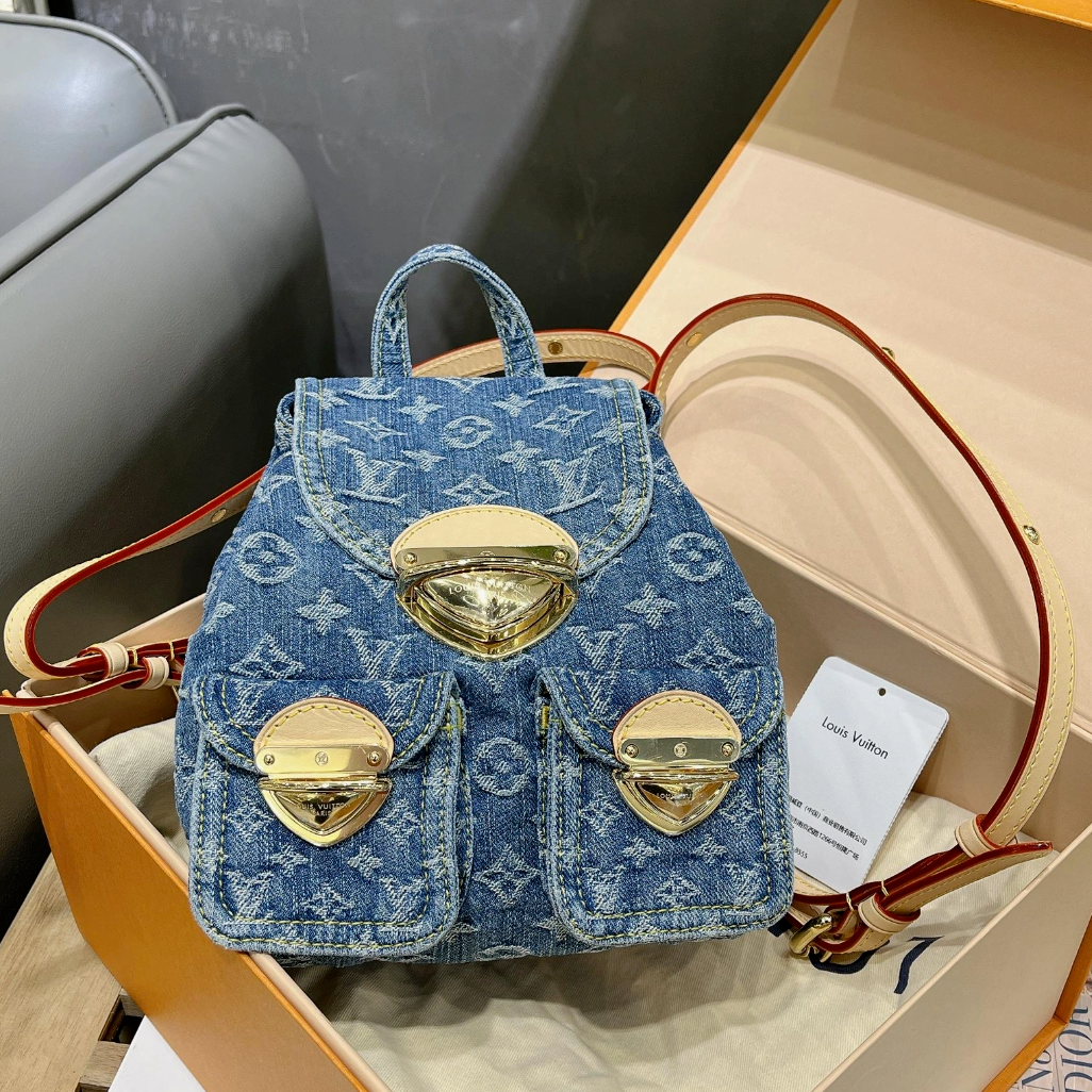 全新未使用 LouisVuitton/路易威登 珊珊活动 Venic 双肩包牛仔蓝