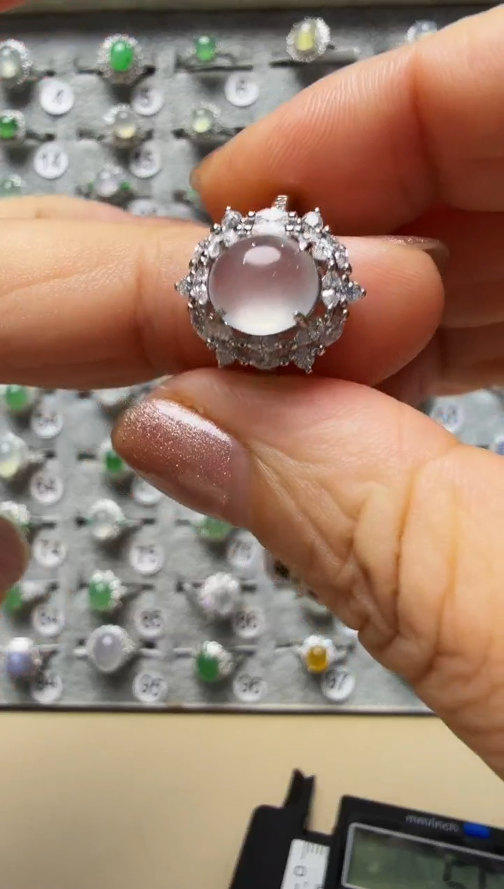 翡翠戒指银S925镶嵌925银镶缅甸A货翡翠戒指