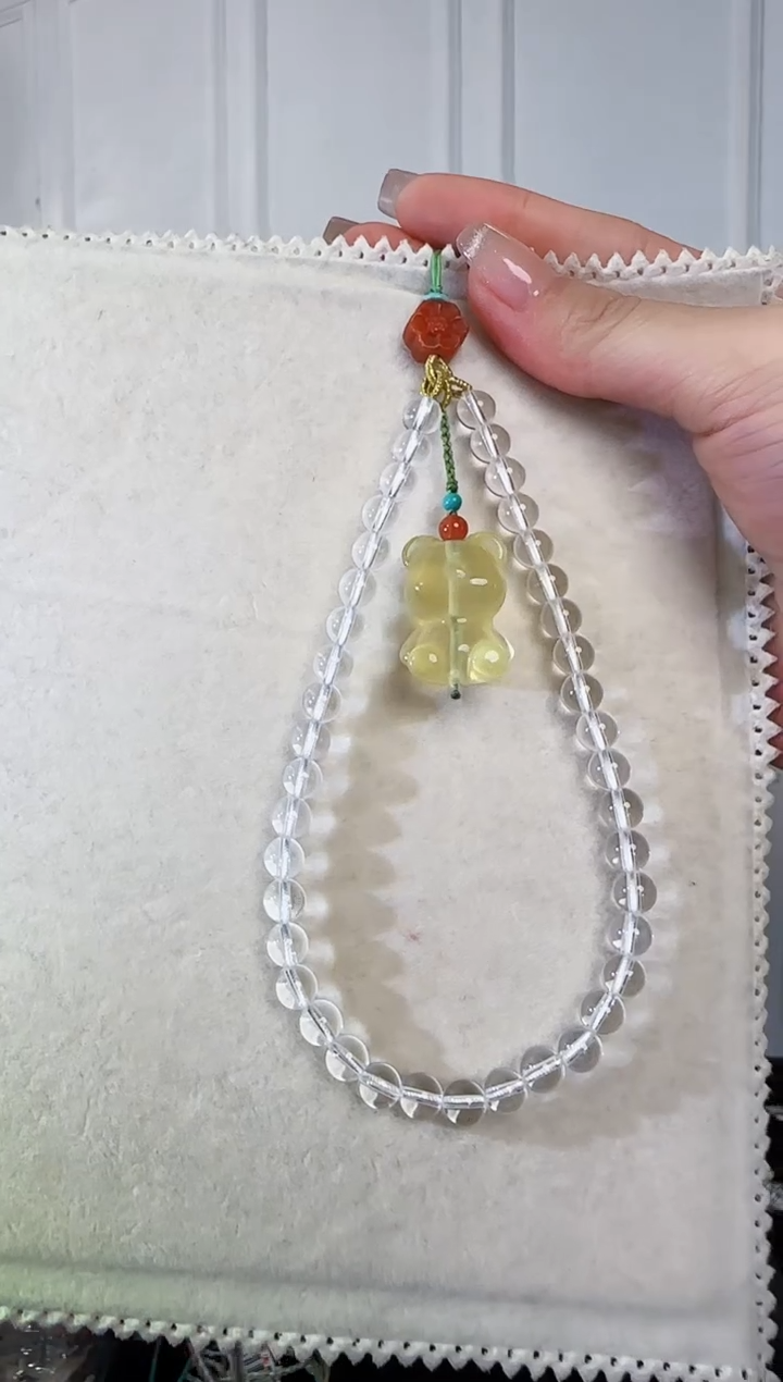 颈饰未镶嵌水晶白水晶黄水晶小熊手工绳挂饰