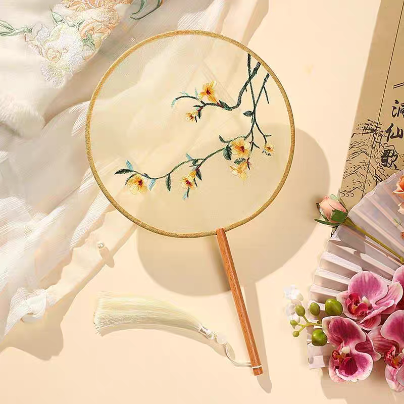 【49迎春花】苏绣精品双面刺绣古典团扇