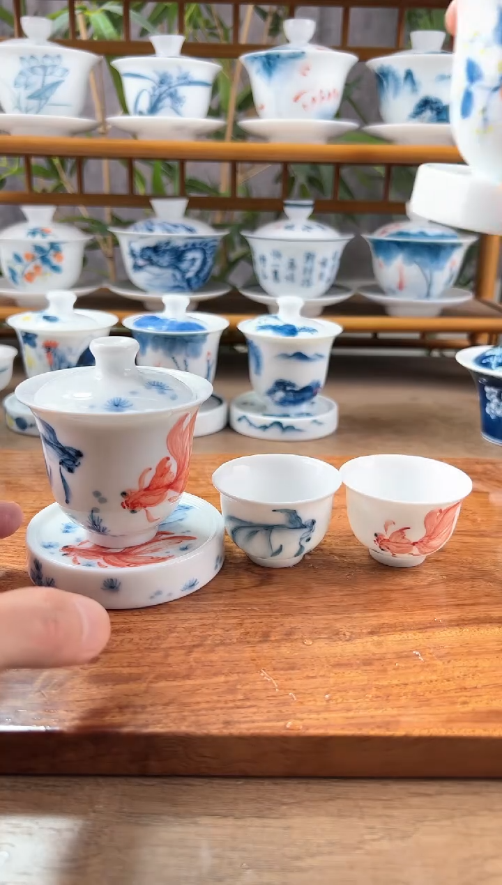 【闪购商品】全品红蓝锦鲤美人备+小盖置+美人杯4个