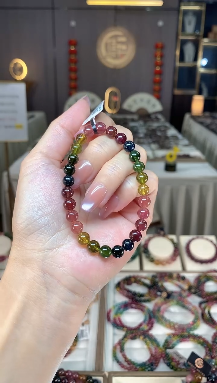 未镶嵌冰透体老矿碧玺彩虹单圈手串6mm+碧玺hon多样性发一条