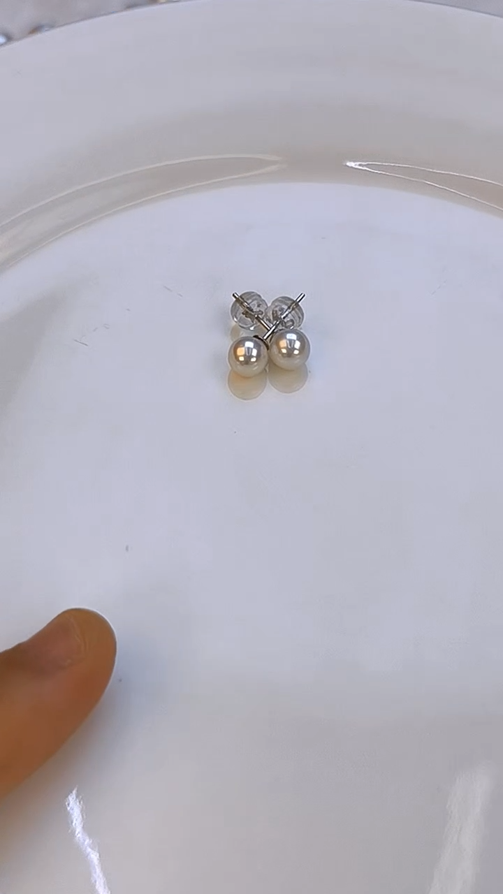 银S925镶嵌耳钉淡水珍珠5-6