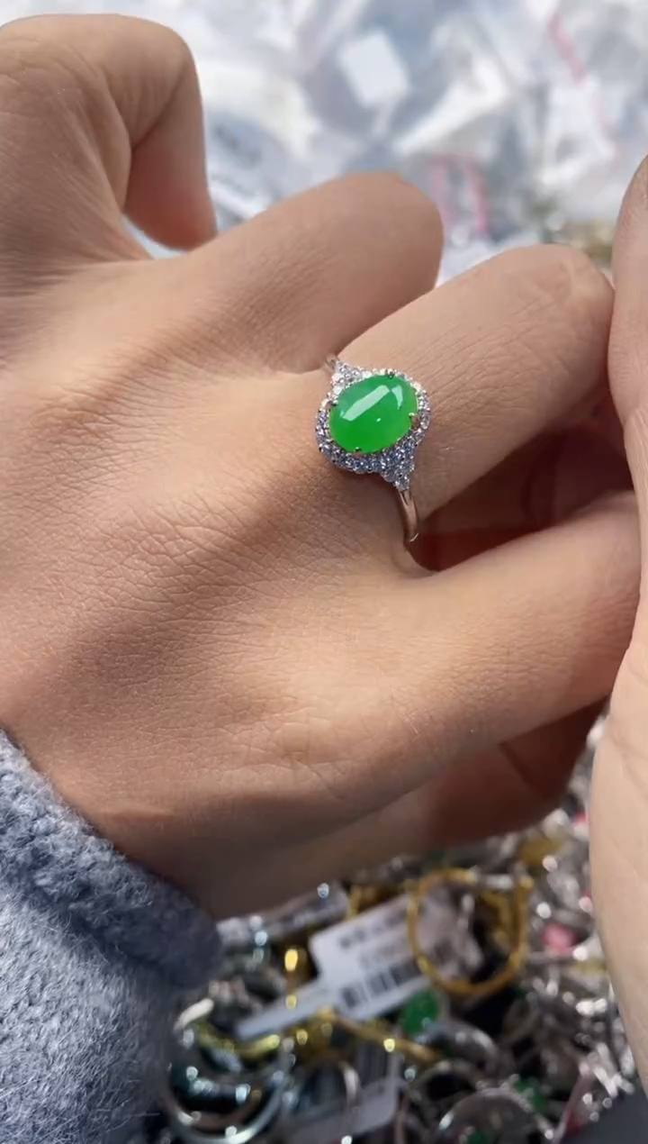 银S925镶嵌戒指翡翠1010---2