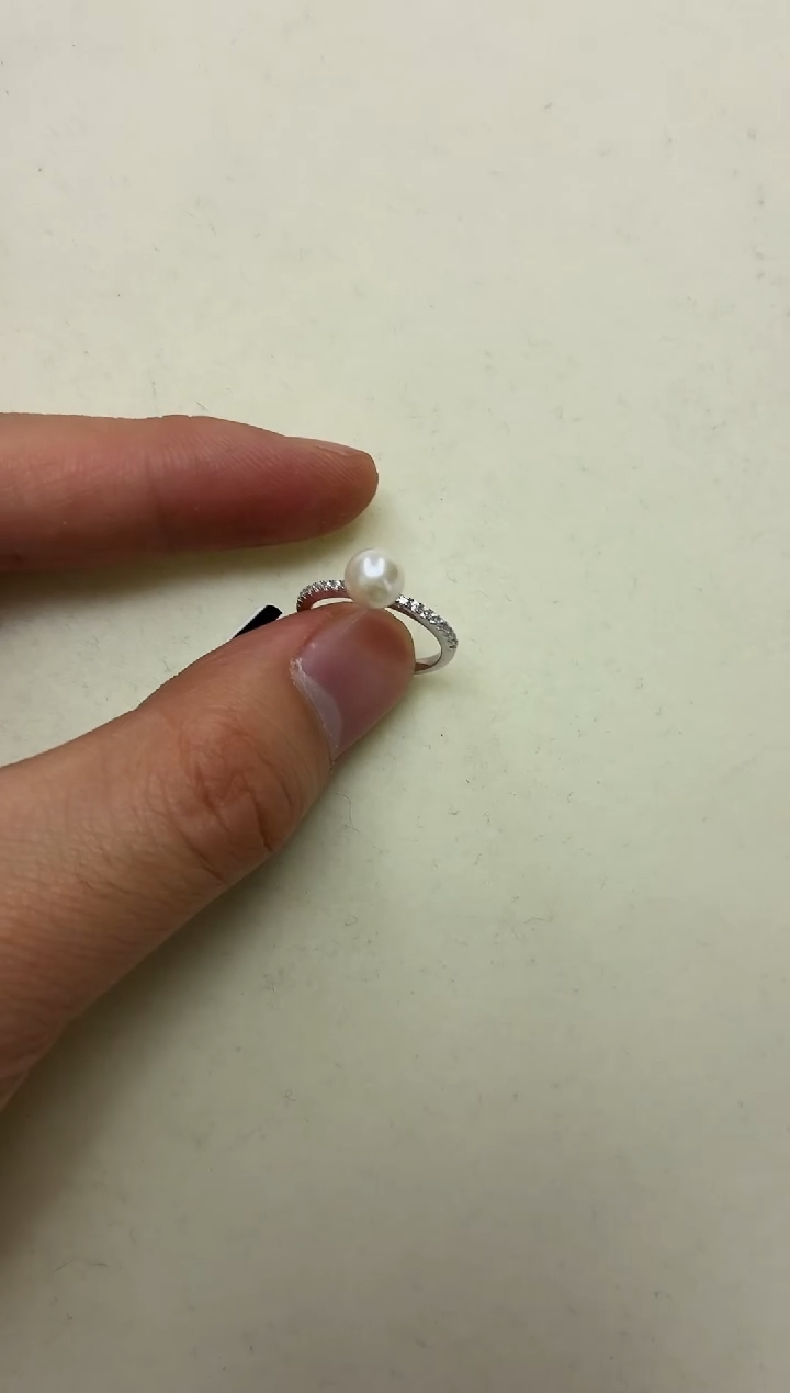 银S925镶嵌DA海水珍珠akoya戒指6-7 p1006