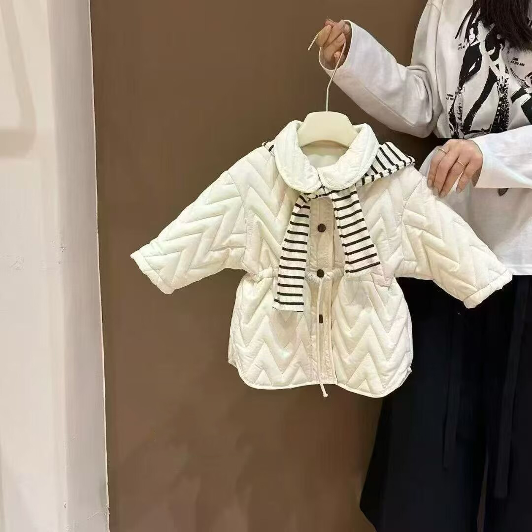女童秋冬新款轻薄棉服洋气女宝宝披肩休闲翻领女宝宝韩版棉衣