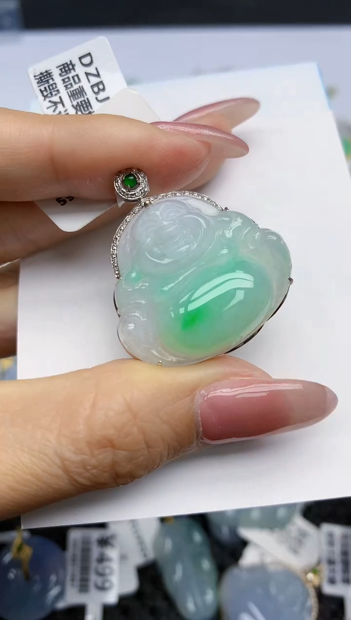 【闪购商品】翡翠挂件18K金镶嵌天然翡翠A货