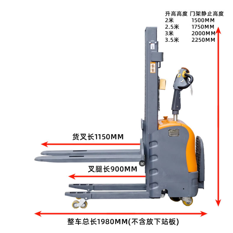 全电动堆高车双起升2吨堆垛车液压升降装卸搬运托盘小型站驾叉车