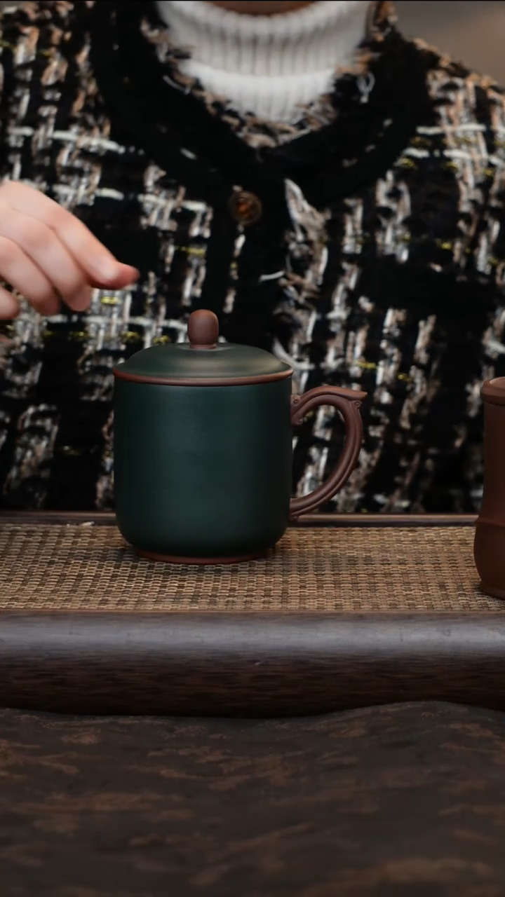 紫砂茶杯欢喜粉浆盖杯