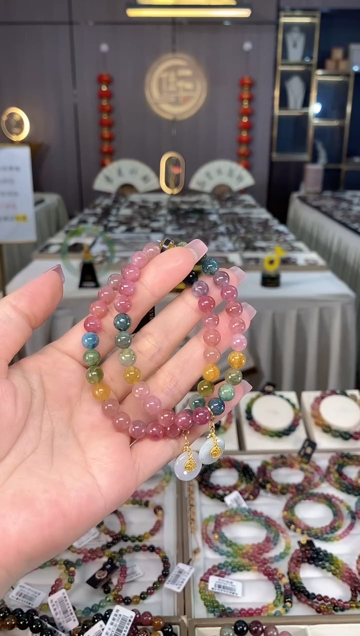 未镶嵌老矿碧玺彩虹单圈手串7mm+碧玺hon多样性发一条