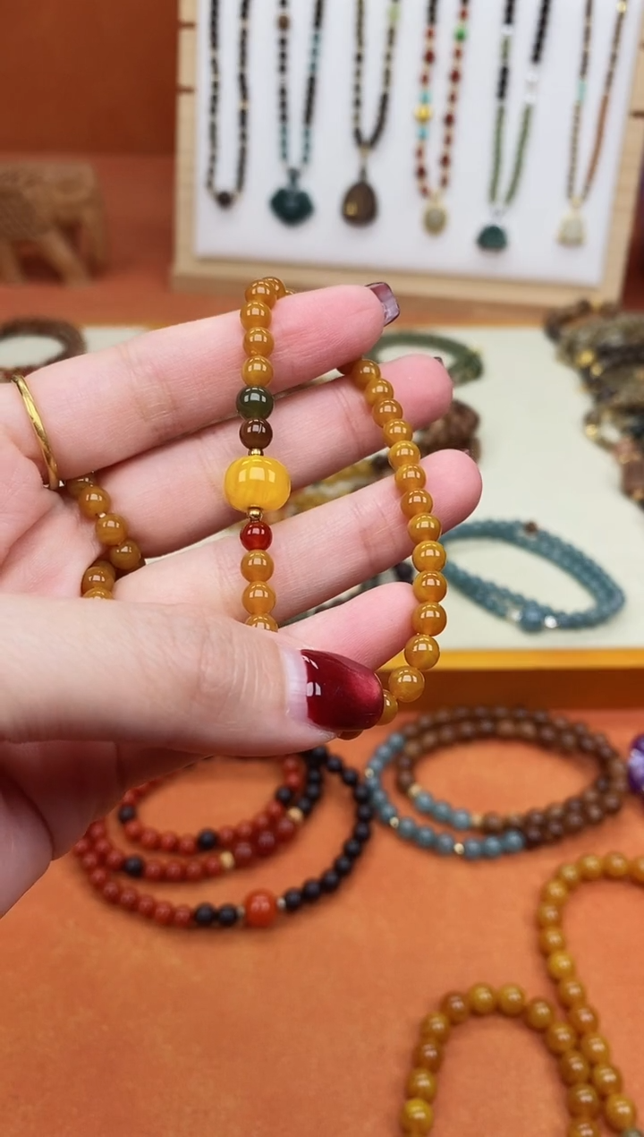 手链蜜蜡未镶嵌单圈蜜蜡05和田玛瑙手串