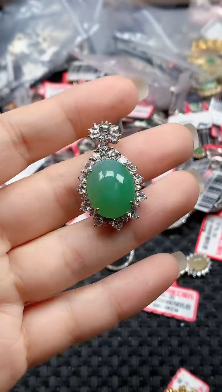 银S925镶嵌戒指翡翠天然A货缅甸翡翠