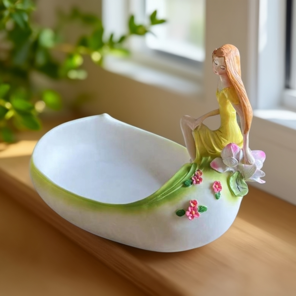 花仙子少女果盘摆件玄关钥匙收纳盘北欧轻奢家居装饰创意水培盆