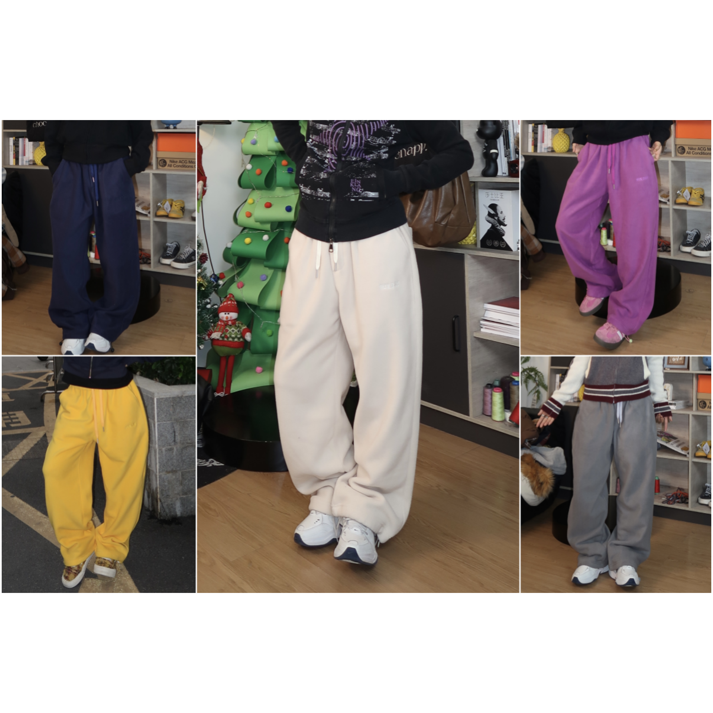 美式冬季双面摇粒绒卫裤直筒保暖加厚阔腿裤男女同款慵懒舒适889