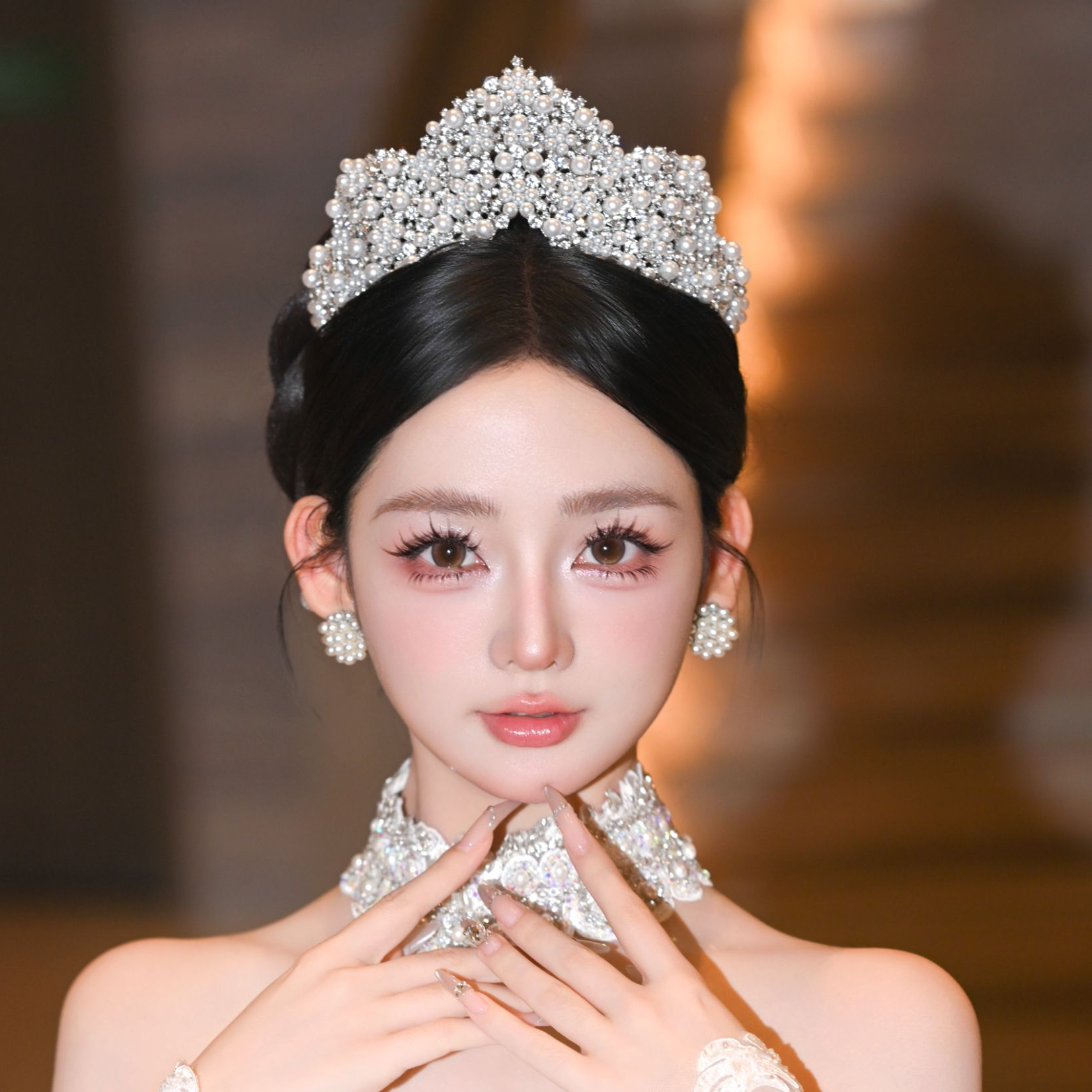 合金仿水晶婚庆饰品 01045新娘皇冠珠珠公主头饰韩式新娘头饰