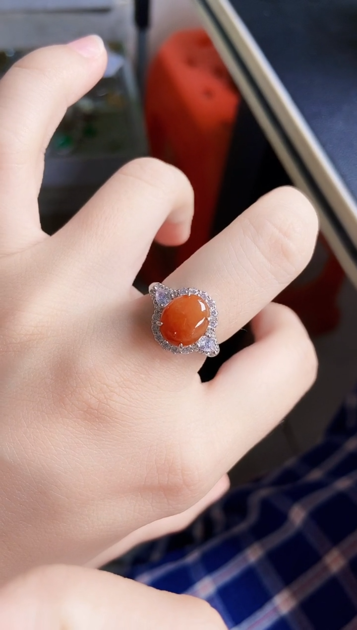 翡翠戒指银S925镶嵌45689