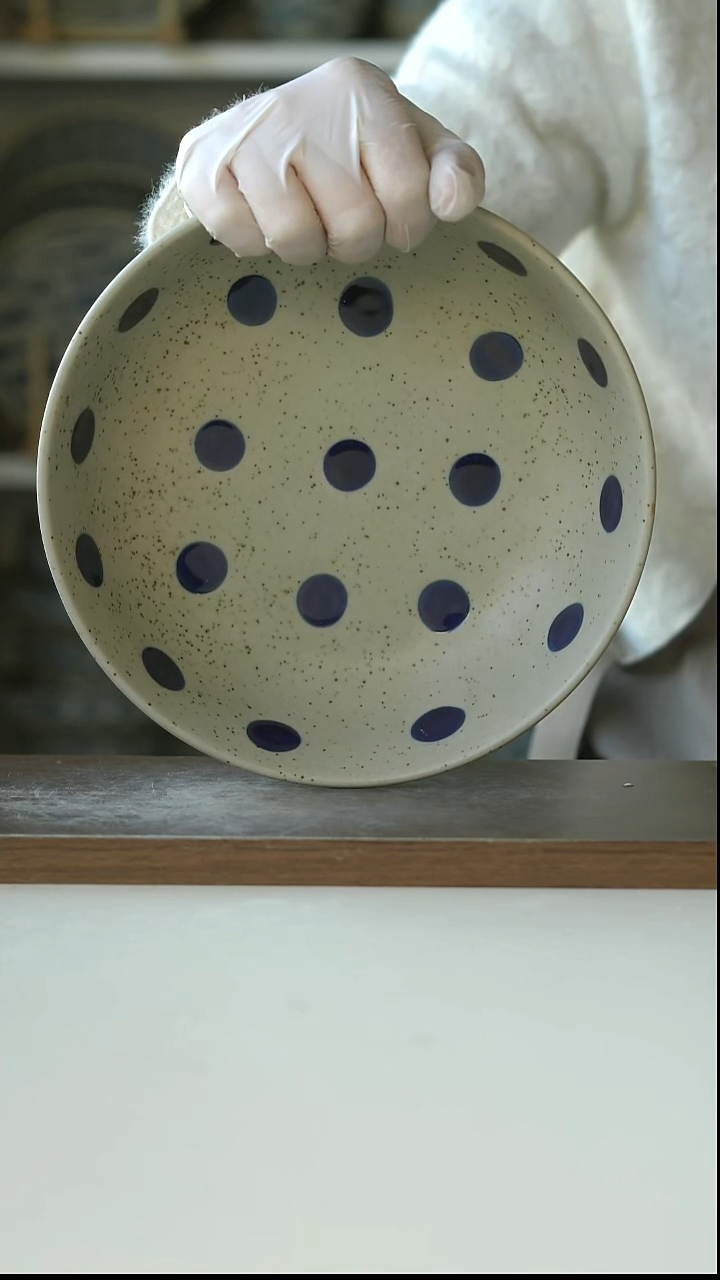 陶瓷粗陶手绘蓝宝石深盘20cm@7-6@