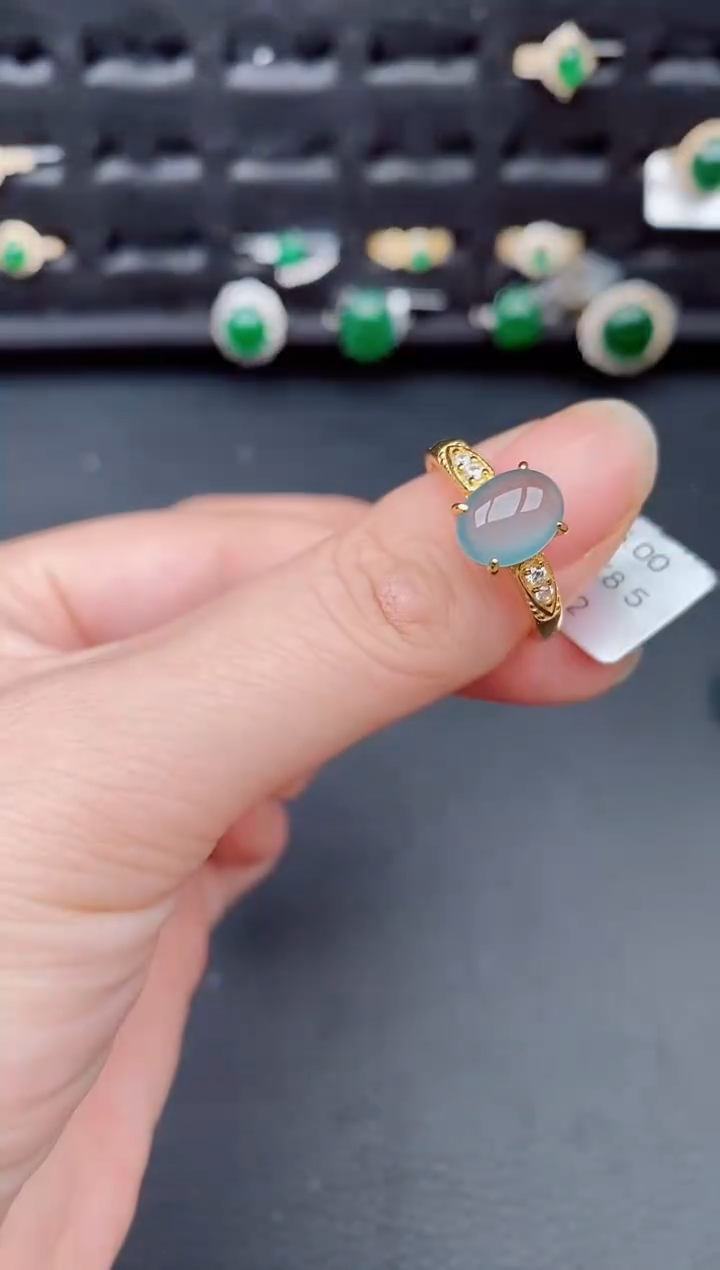 银S925镶嵌戒指翡翠天然a货翡翠320