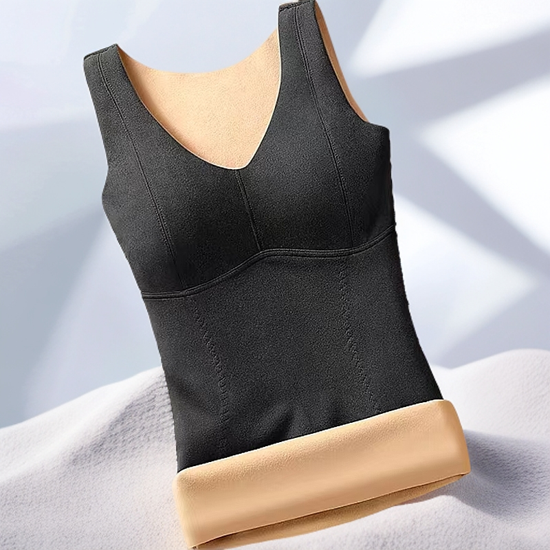 8990德绒艾草自发热保暖内衣女加绒加厚无痕保暖带胸垫打底背心