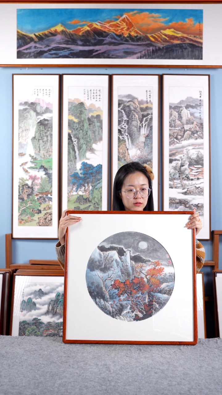 【闪购商品】国画张现军《斗方山水》含框82*82
