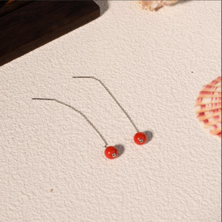 宝岛QL珊瑚 天然珊瑚 多样性发货 红珊瑚圆珠耳饰/22001980