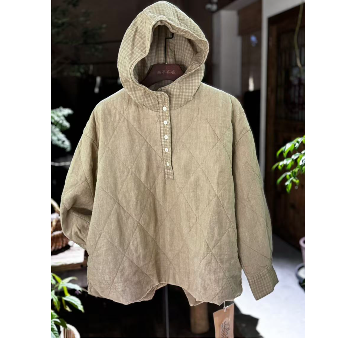 西子分享 6951 古蘭木 亚麻  休闲 百搭 连帽 【棉衣】
