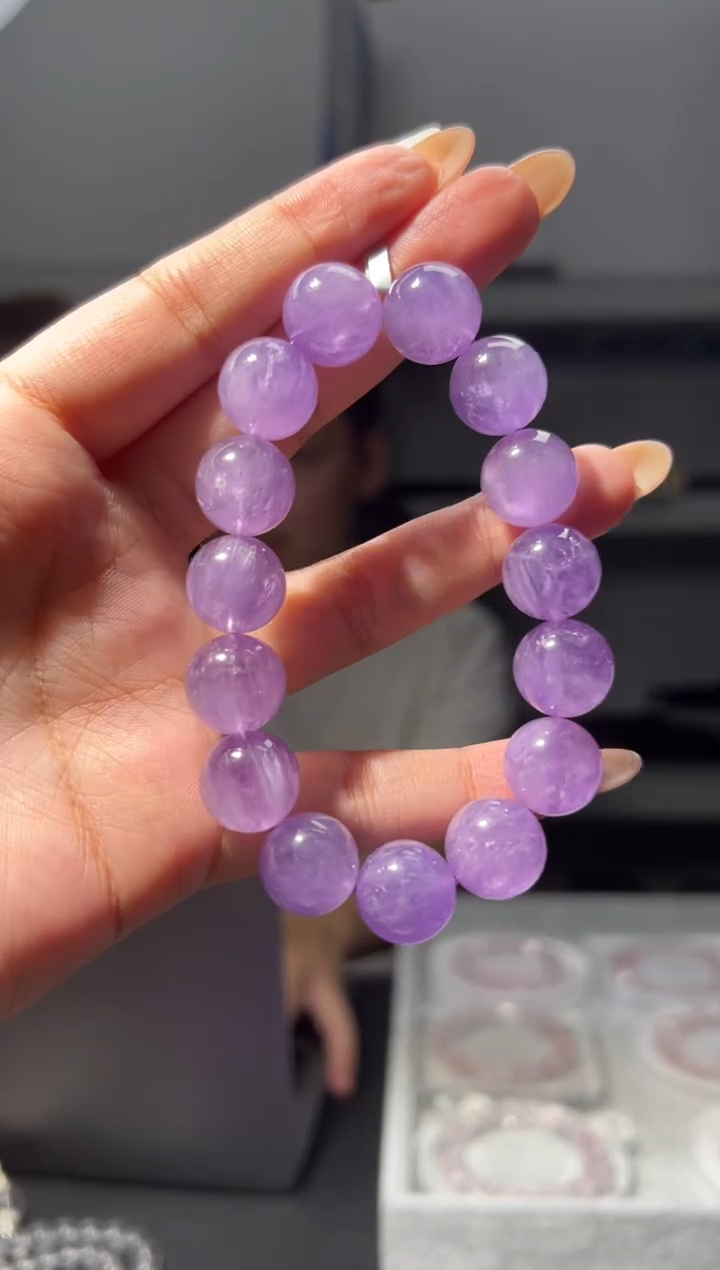 未镶嵌手链水晶拉丝薰衣草紫水晶14mm手串