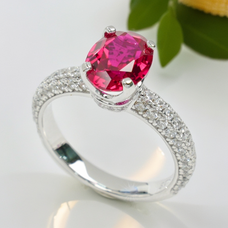 925银戒指 新款时尚培育红宝银戒指0665