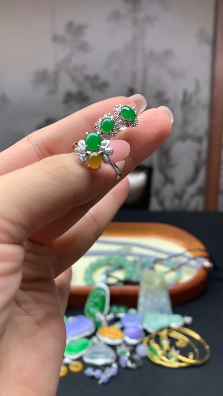 【闪购商品】翡翠戒指18K金镶嵌7-天然翡翠