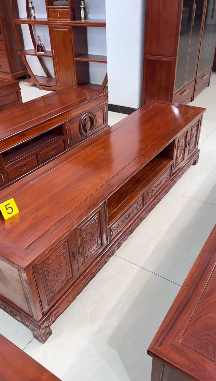 花梨木类家具刺猬紫檀电视柜2米四门两抽