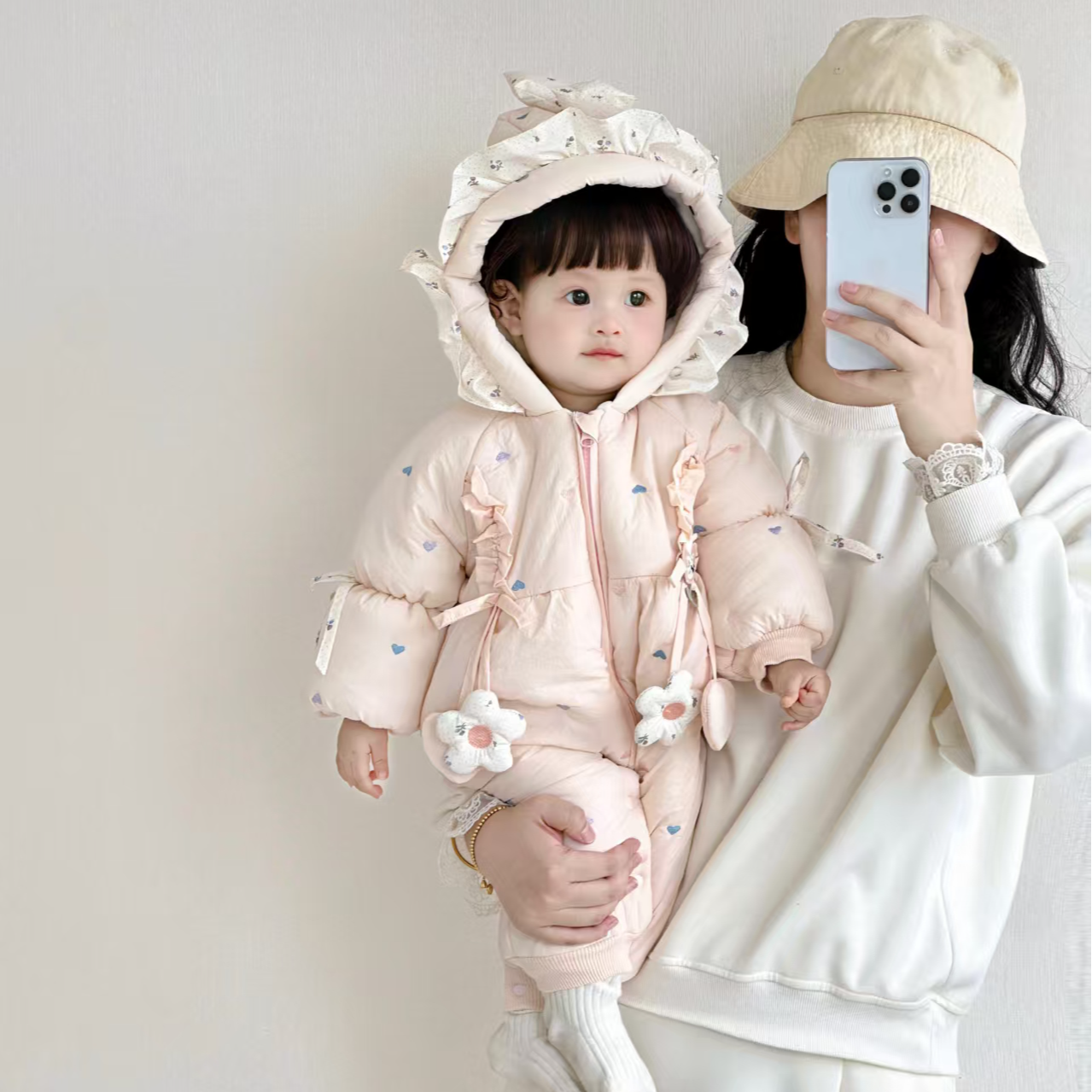 婴儿冬季衣服1可爱保暖外出服2新生儿超萌带帽连体衣加绒爬服棉衣