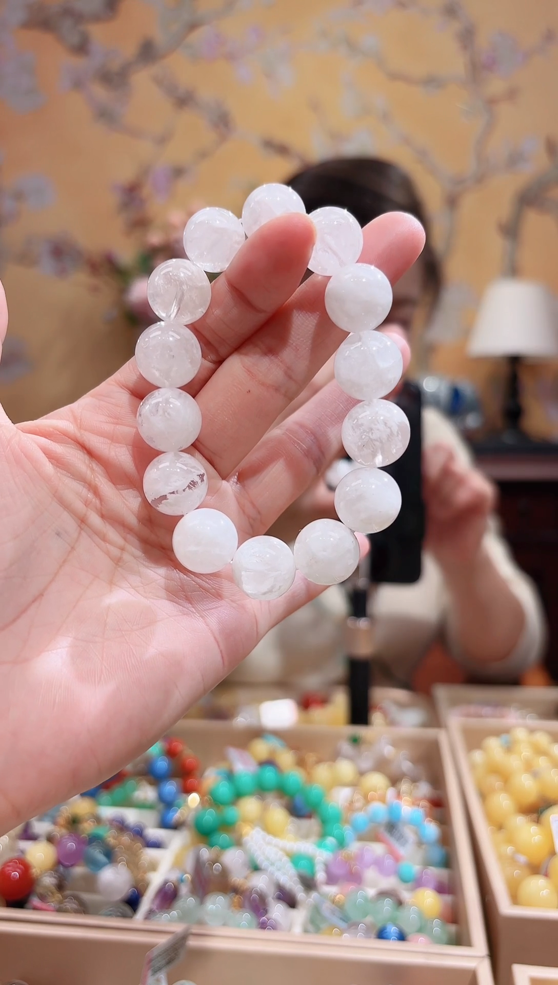 未镶嵌手串水晶，14咪天然白雪花幽灵