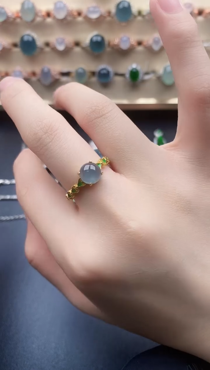 翡翠戒指银S925镶嵌一物一证一礼盒