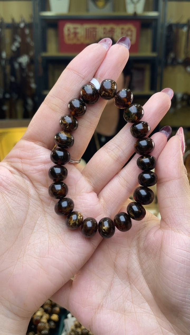 【闪购商品】琥珀裸石未镶嵌11+黑花手串