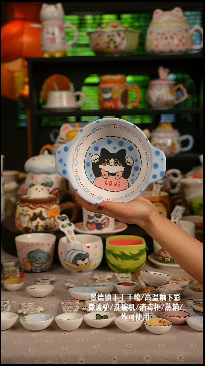 陶瓷无盖款景德镇高温釉下彩纯手绘创意瓷 默认微瑕 不退不换