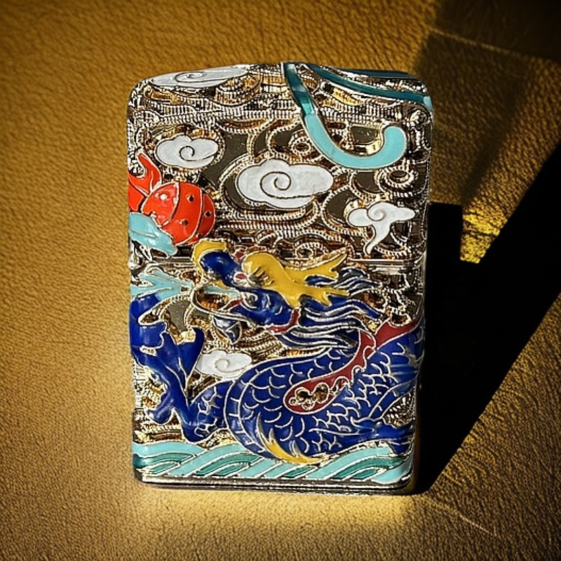 【CF1355金】龙腾四海金丝珐琅彩重甲镂空防风打火机