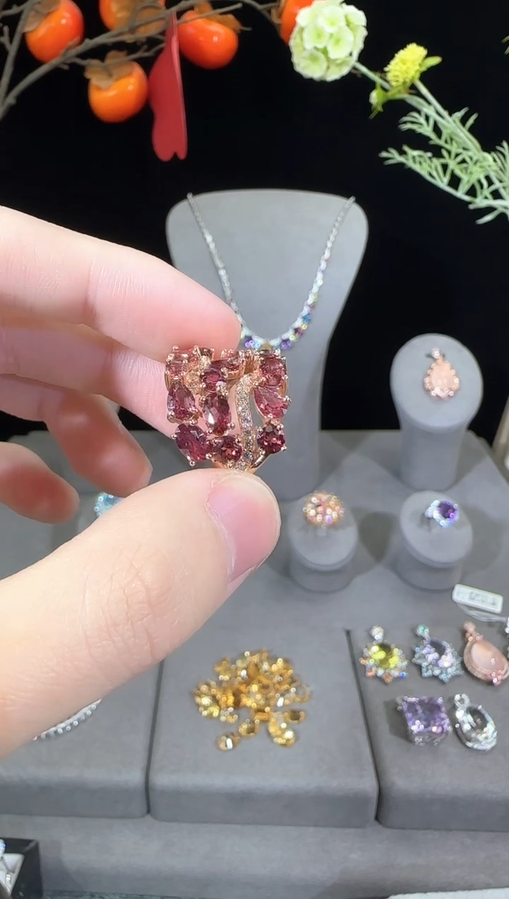 石榴石戒指银S925镶嵌排戒设计款