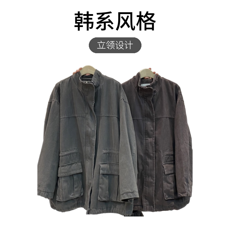 【棕素】美拉德复古工装外套女秋季韩系宽松设计感夹克上衣A2169