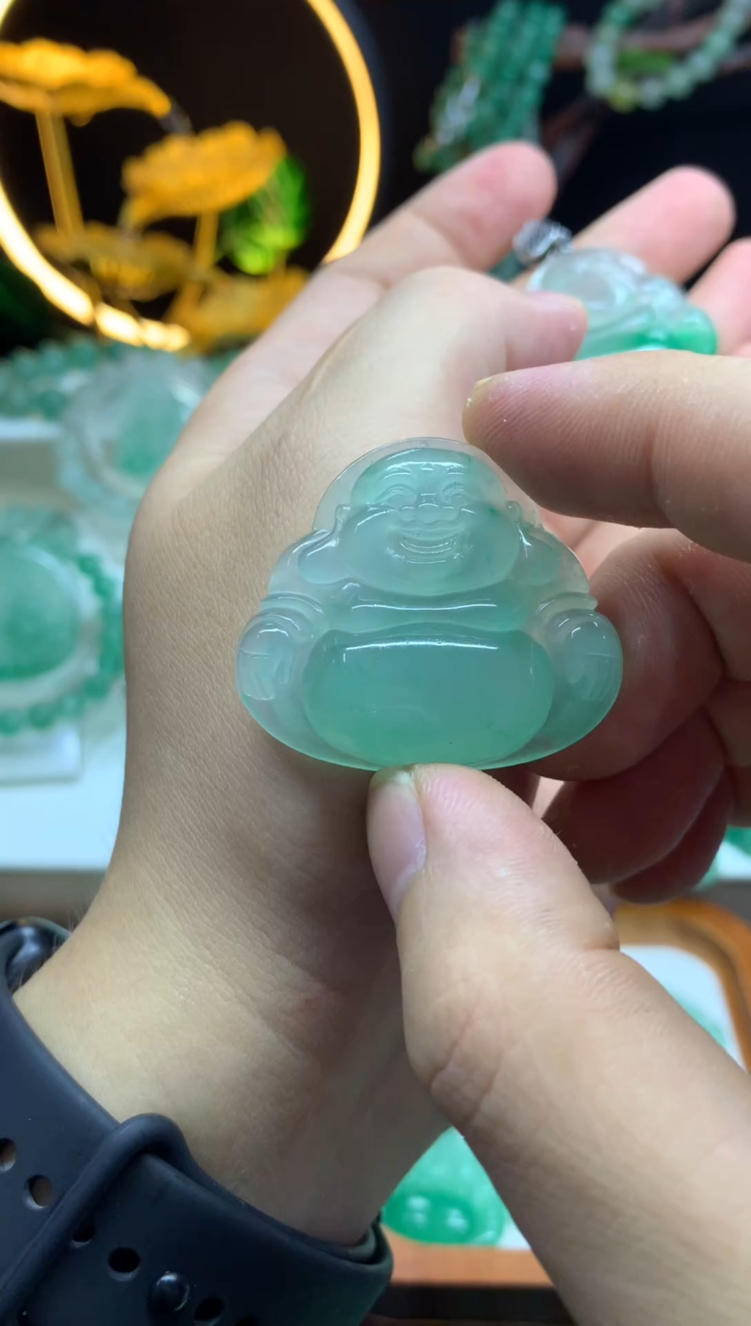 石英质玉（非洲翠）未镶嵌吊坠(不含链)大肚佛