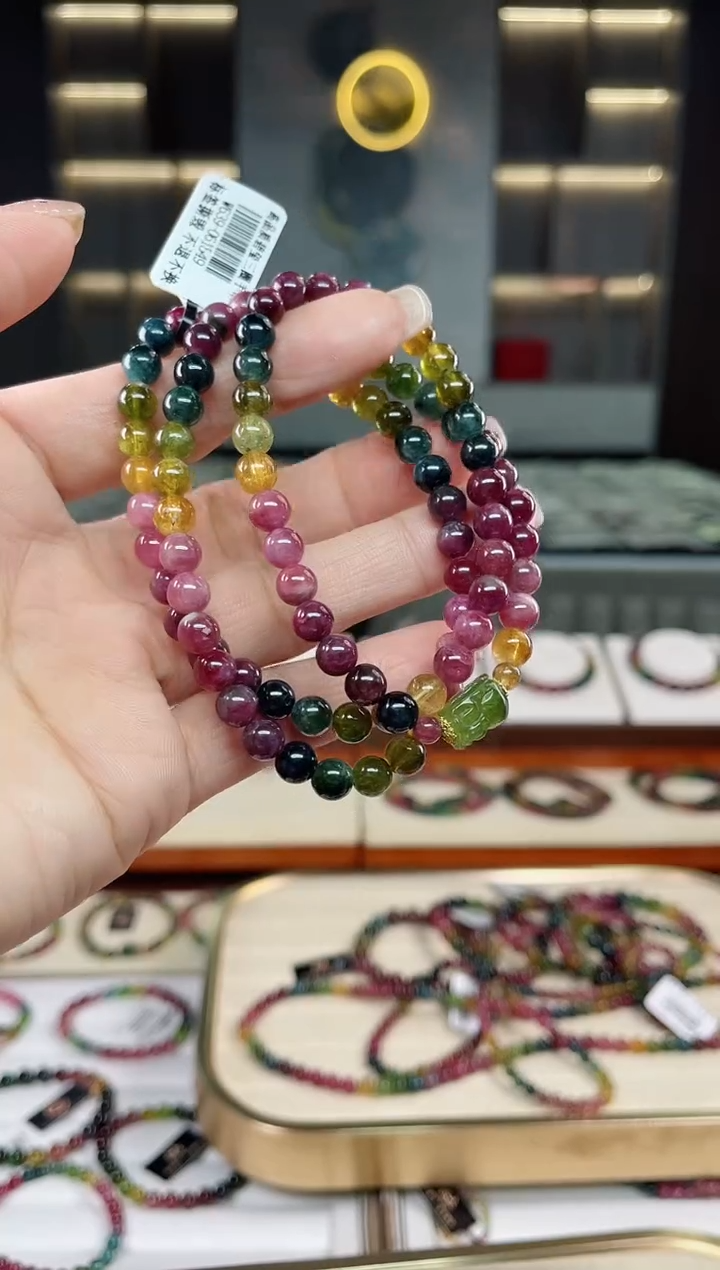 未镶嵌老矿碧玺三圈手串6mm+碧玺多样性发一条T