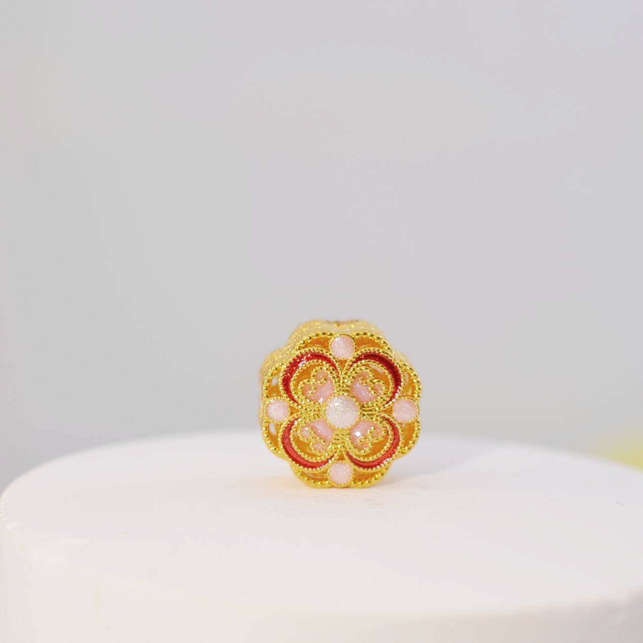 【芷伊】999足金红绿双面AB面四方如意纹扁珠10.8mm孔径3.0mm