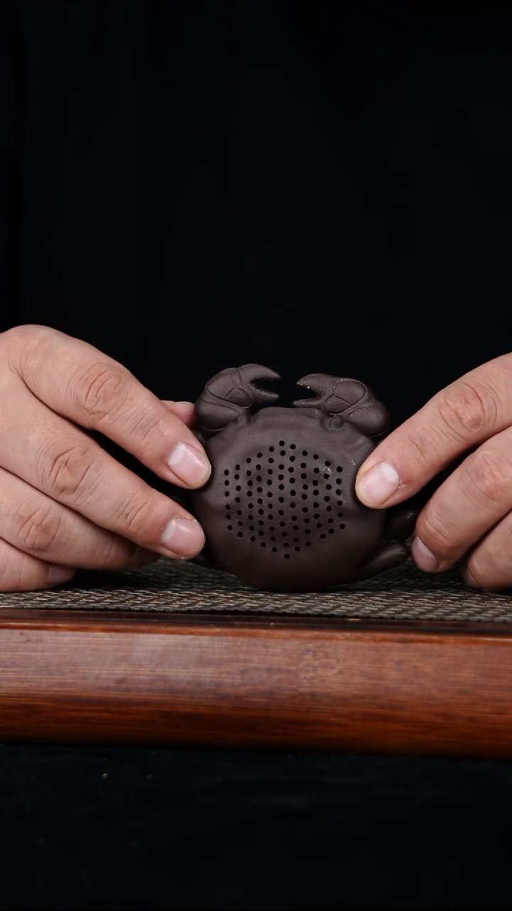 茶壶紫砂原矿紫泥螃蟹茶漏茶宠