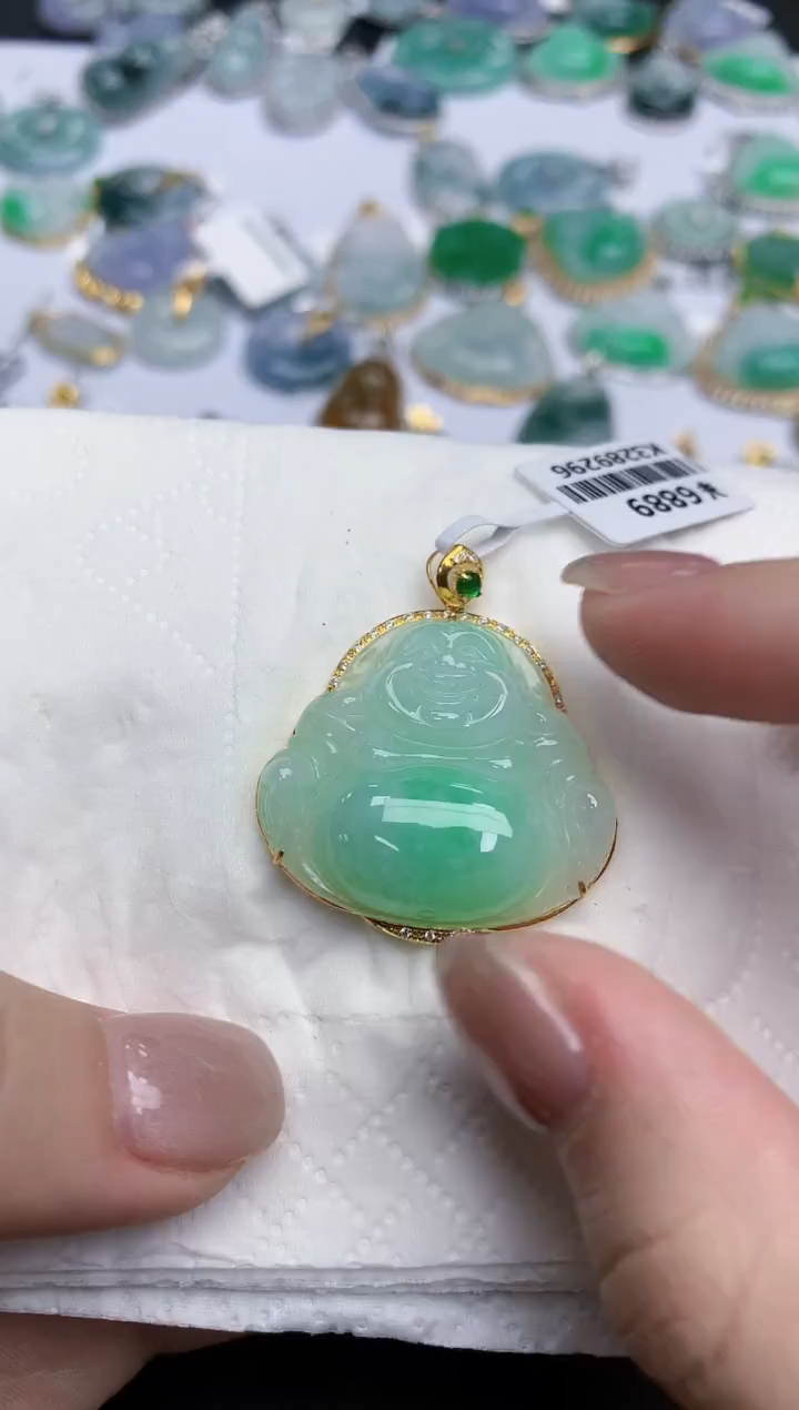 【闪购商品】翡翠颈饰18K金镶嵌天然缅甸翡翠A货