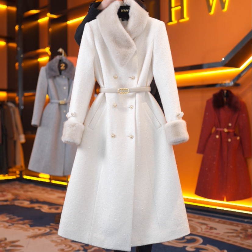 【赫尔温】90白鹅绒含羊毛袖子有绒时尚收腰羽绒服DHZLW408026