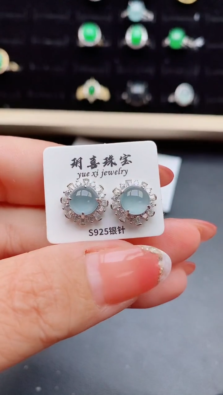 【闪购商品】翡翠耳饰银S925镶嵌85000
