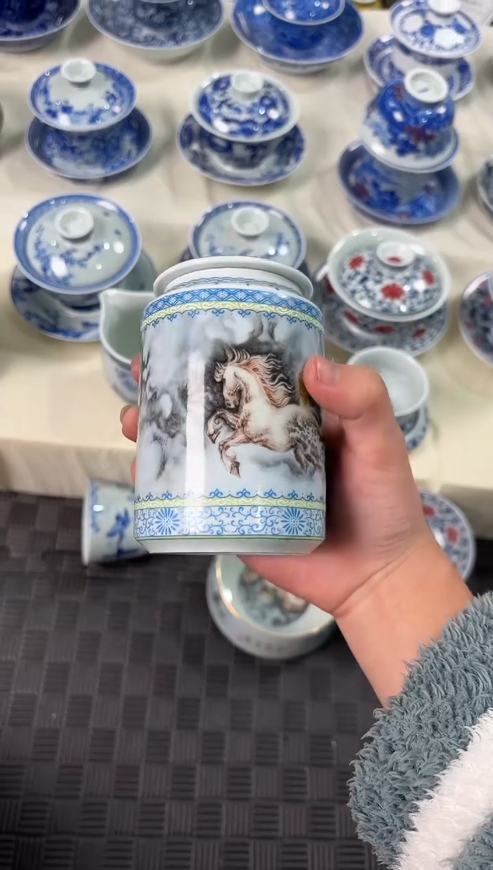 盖碗瓷景德镇陶瓷茶具以梦为马茶叶罐