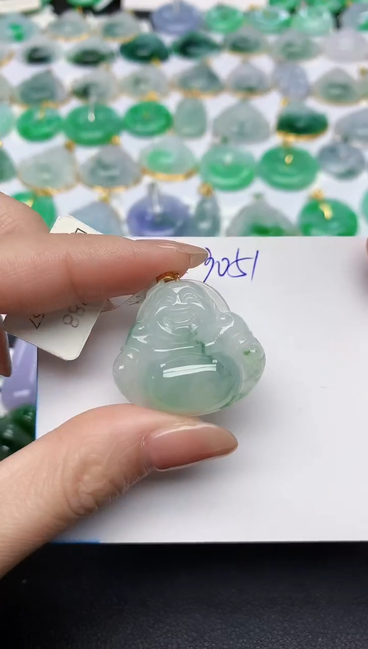 颈饰18K金镶嵌翡翠天然缅甸A货翡翠百元以上9元证书费自理