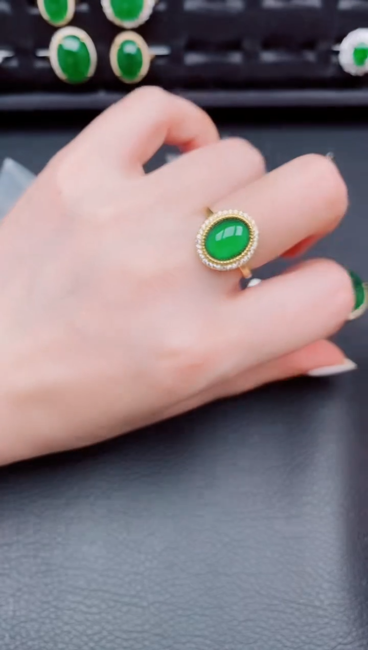 【闪购商品】翡翠戒指银S925镶嵌天然a货翡翠546